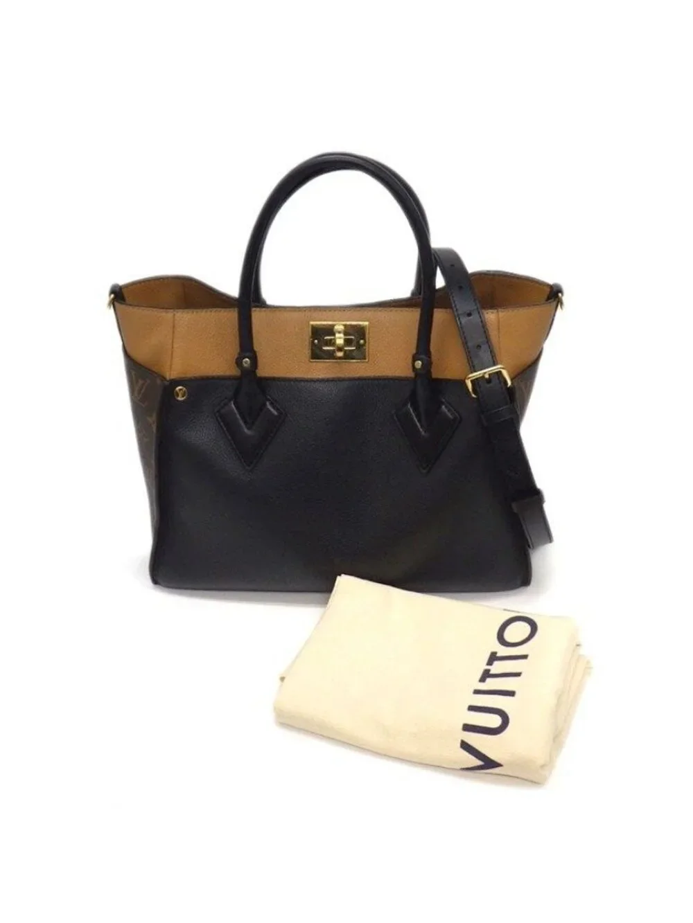 Louis Vuitton Tote Bag on My Side MM Monogram Canvas Black Grain Calfskin